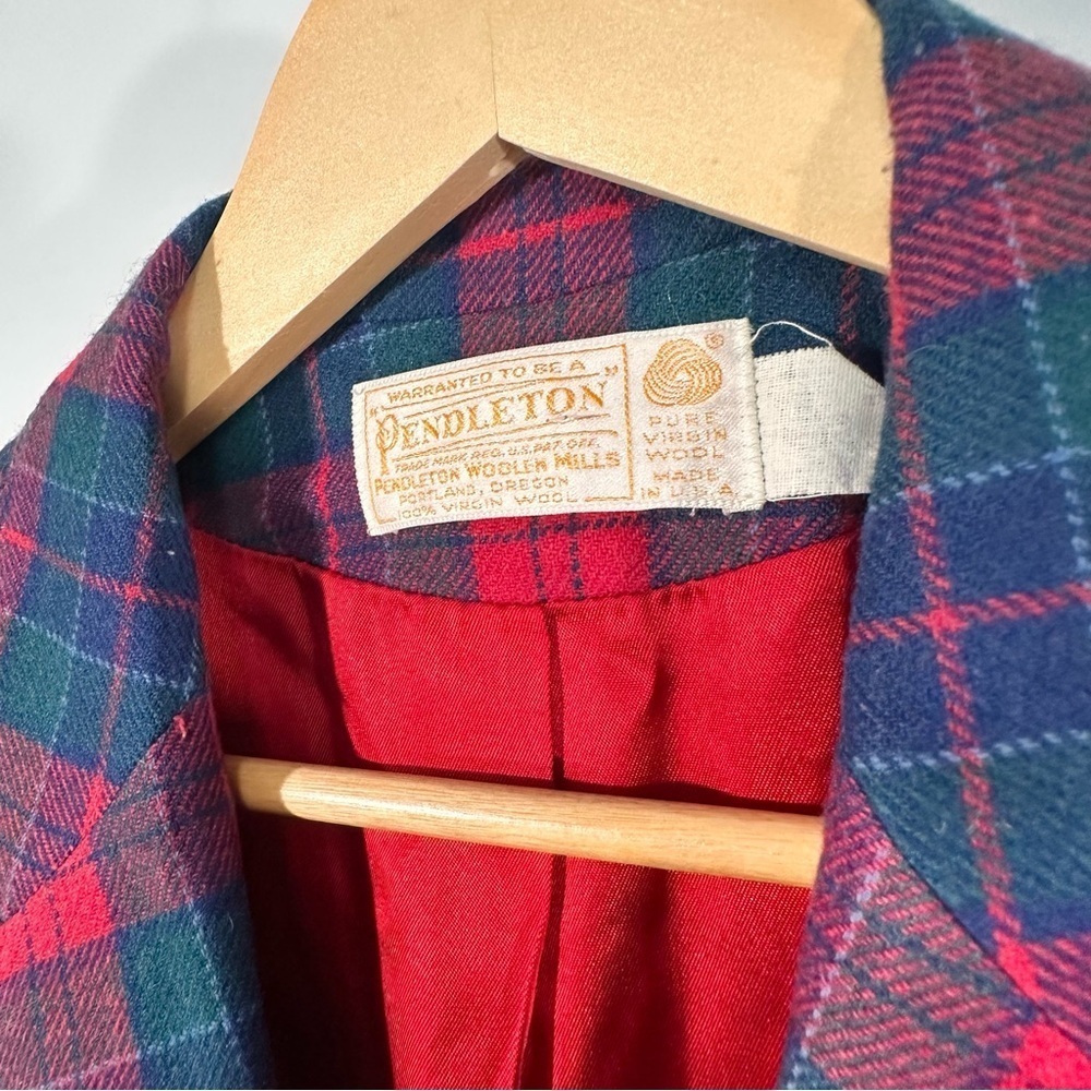 Pendleton Vintage Red & Green Tartan Wool Blazer Made in USA - small medium - Picture 4 of 8